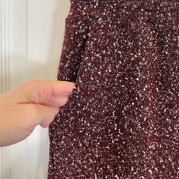 Ann Taylor LOFT Tweed Boucle Skirt Drawstring Wine Burgundy Mini L - Picture 4 of 6